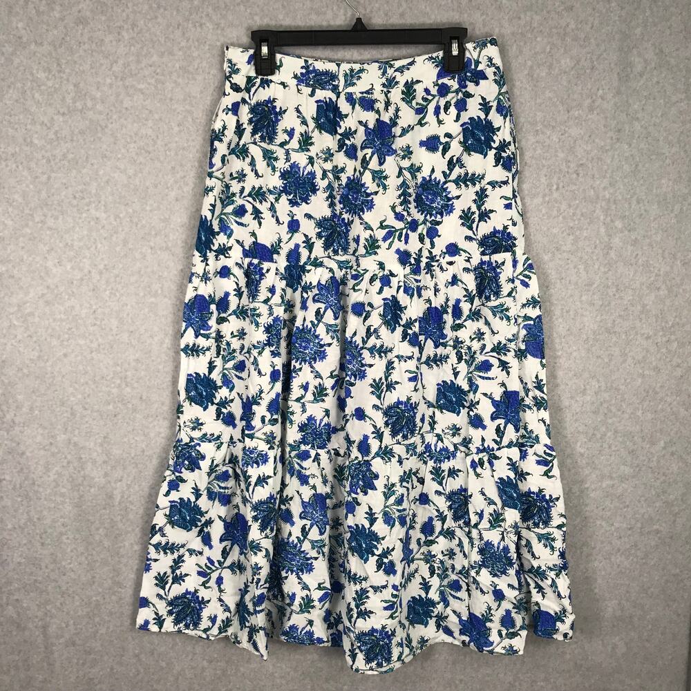 Nicole Miller Artelier Skirt Womens Medium Blue Floral Tiered Peasant Cottage - Picture 7 of 8
